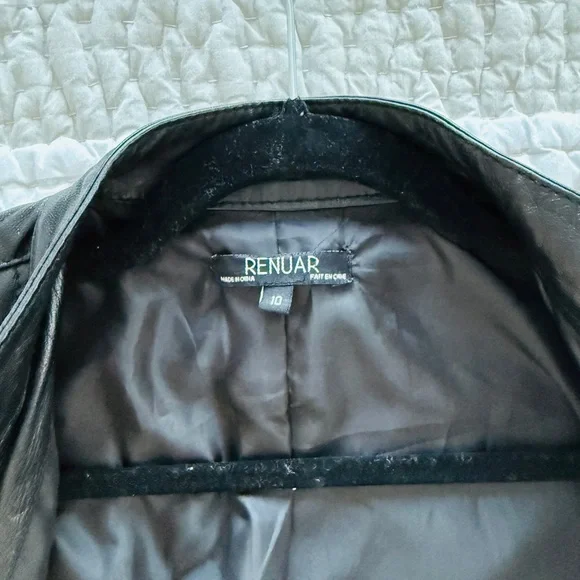Renuar Black Leather Jacket, Size 10 - Picture 7 of 9